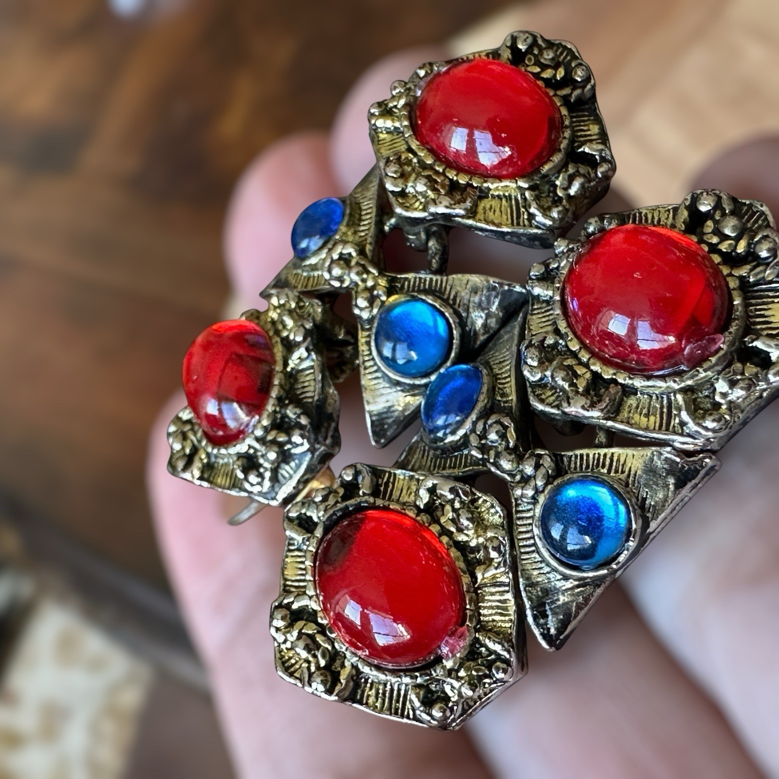 VTG Byzantine Etruscan Mogul Cabs Bracelet 7 Inch w Earrings Multicolor Ornate