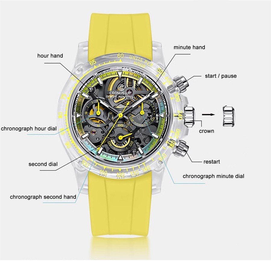 CRONUSART Men Chronograph Watch 40mm Automatic Mechanical Wristwatch K9 Case