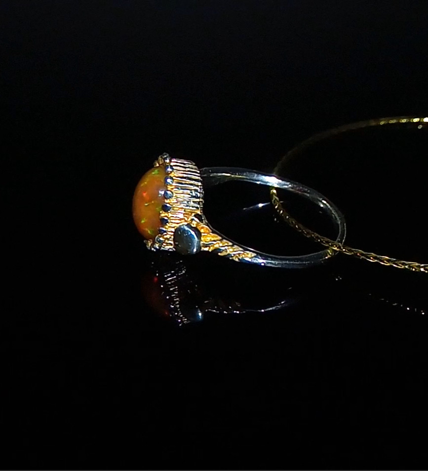 🔥🔥🔥Exclusive TOP FIRE OPAL Ring in Silver and Gold, Size 17.75 – UNIQUE