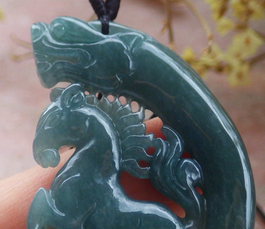 Video Certified Green Natural A Jade jadeite Pendant Dragon Horse 龙马 130022 VS