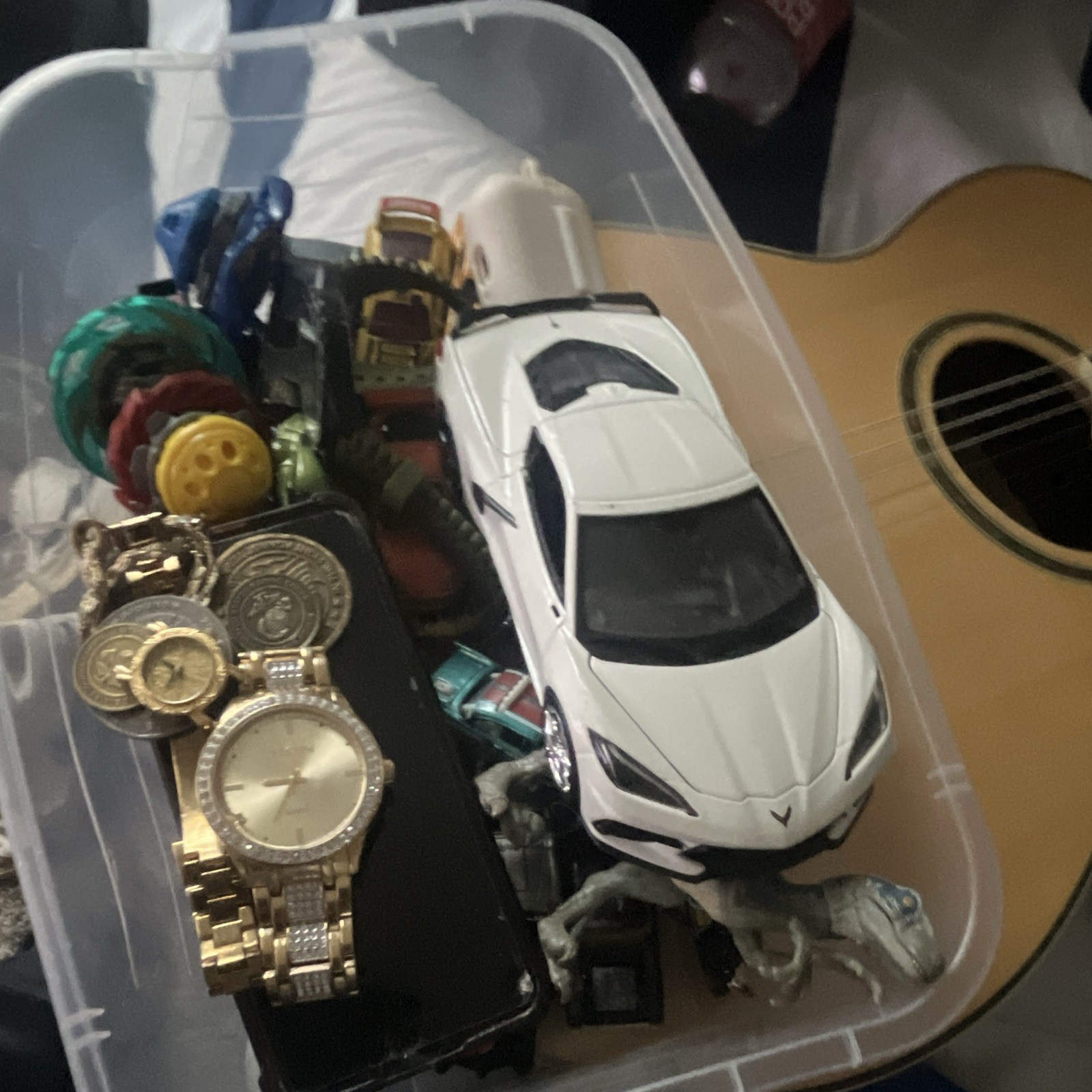 Unisex Adults Wristwatch Lot Gold-Tone Wristwatches w/ Assorted Toys in Bin