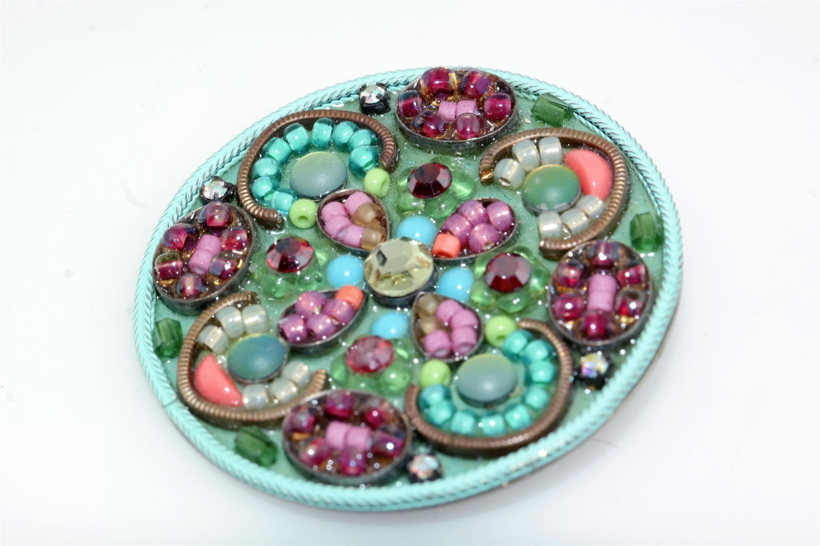 Contemporary Artisan Multi Color Metal Acrylic Glass Bead Circle Pin