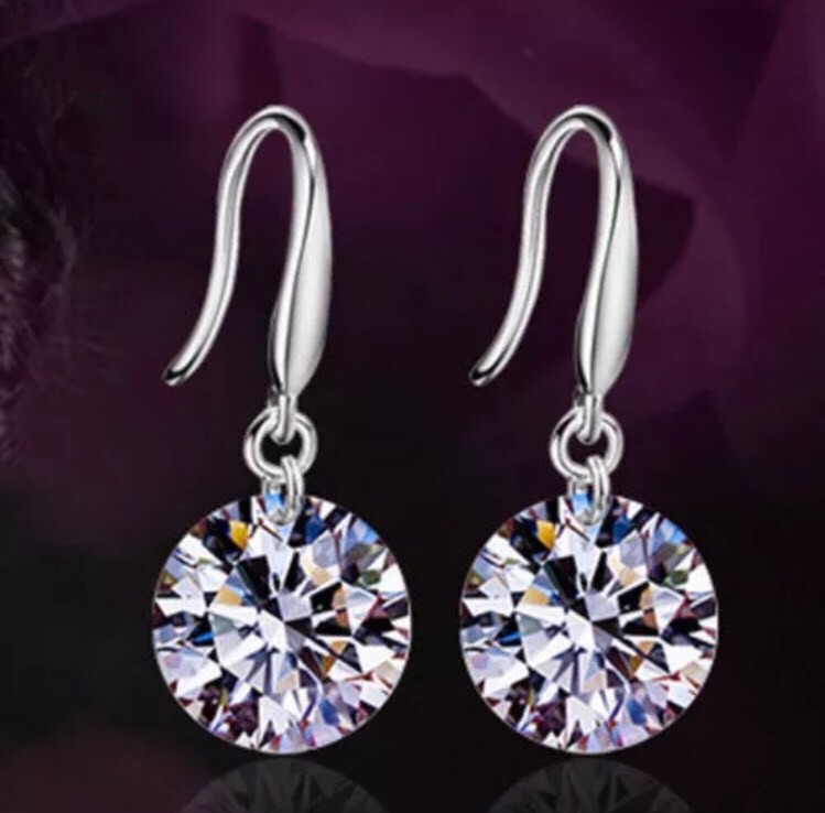 Simulated Diamond Earrings -Silver Tone Rhinestone Dangle Earring Design 26-2