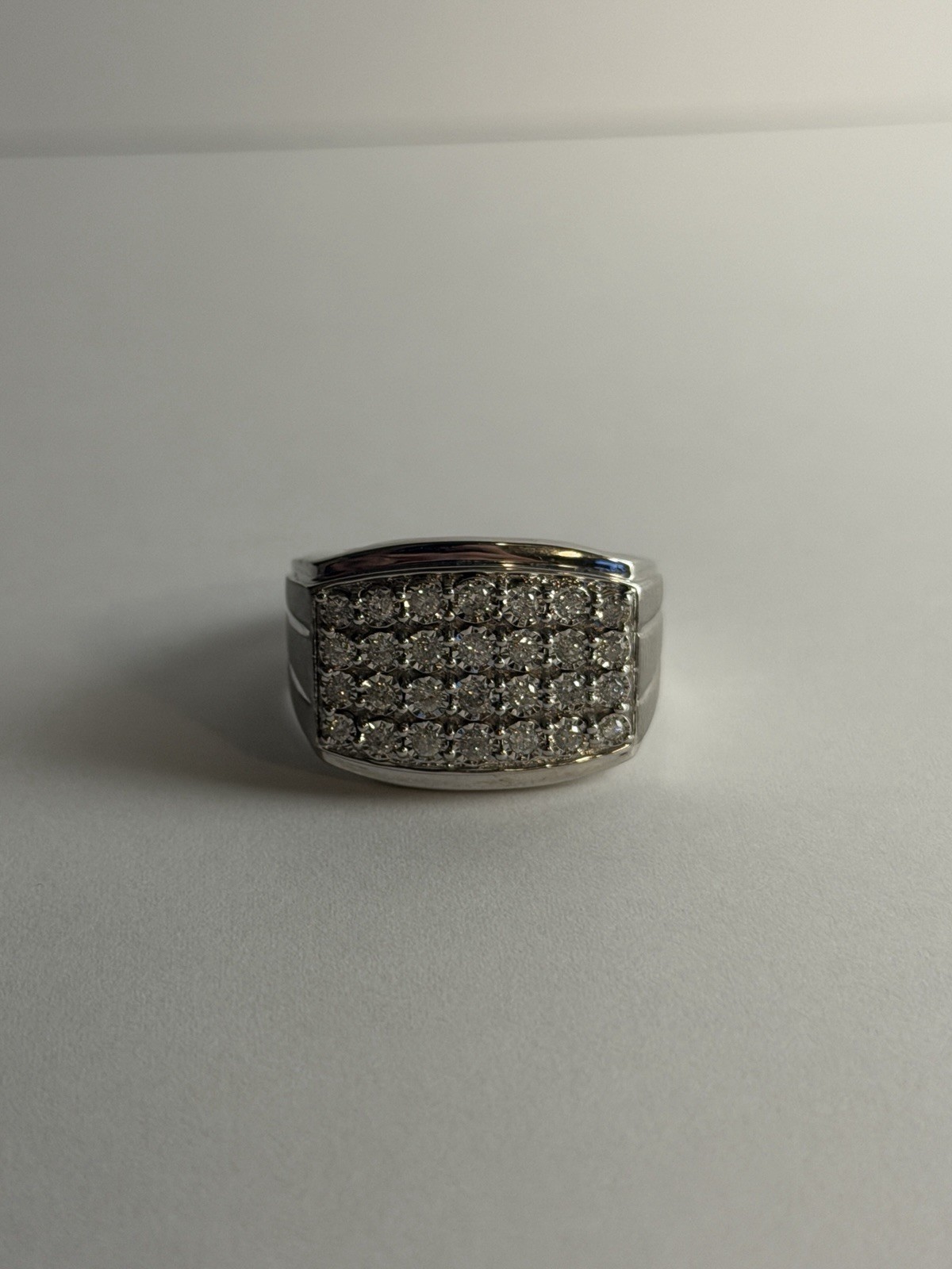 Men’s Size 9 1/2 CTW Natural Diamond Cluster Ring 925 Silver w/ Box