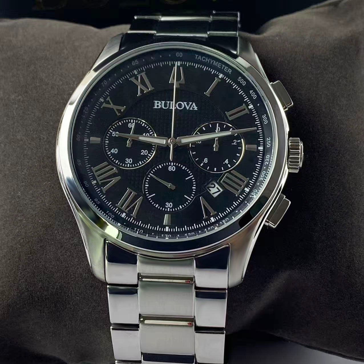 Bulova Wilton Black Dial Stainless Steel Men’s Chronograph Quartz Watch 96B288