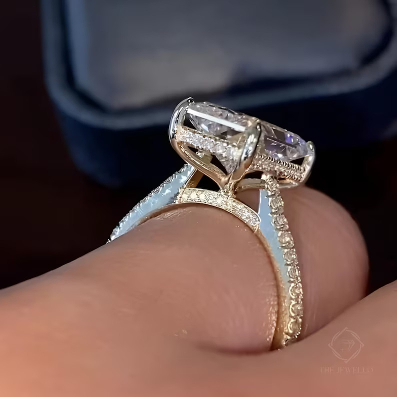 4.90 Ct Radiant-Cut EF/VS1 Lab Grown Diamond Engagement Ring Set 14k Yellow Gold