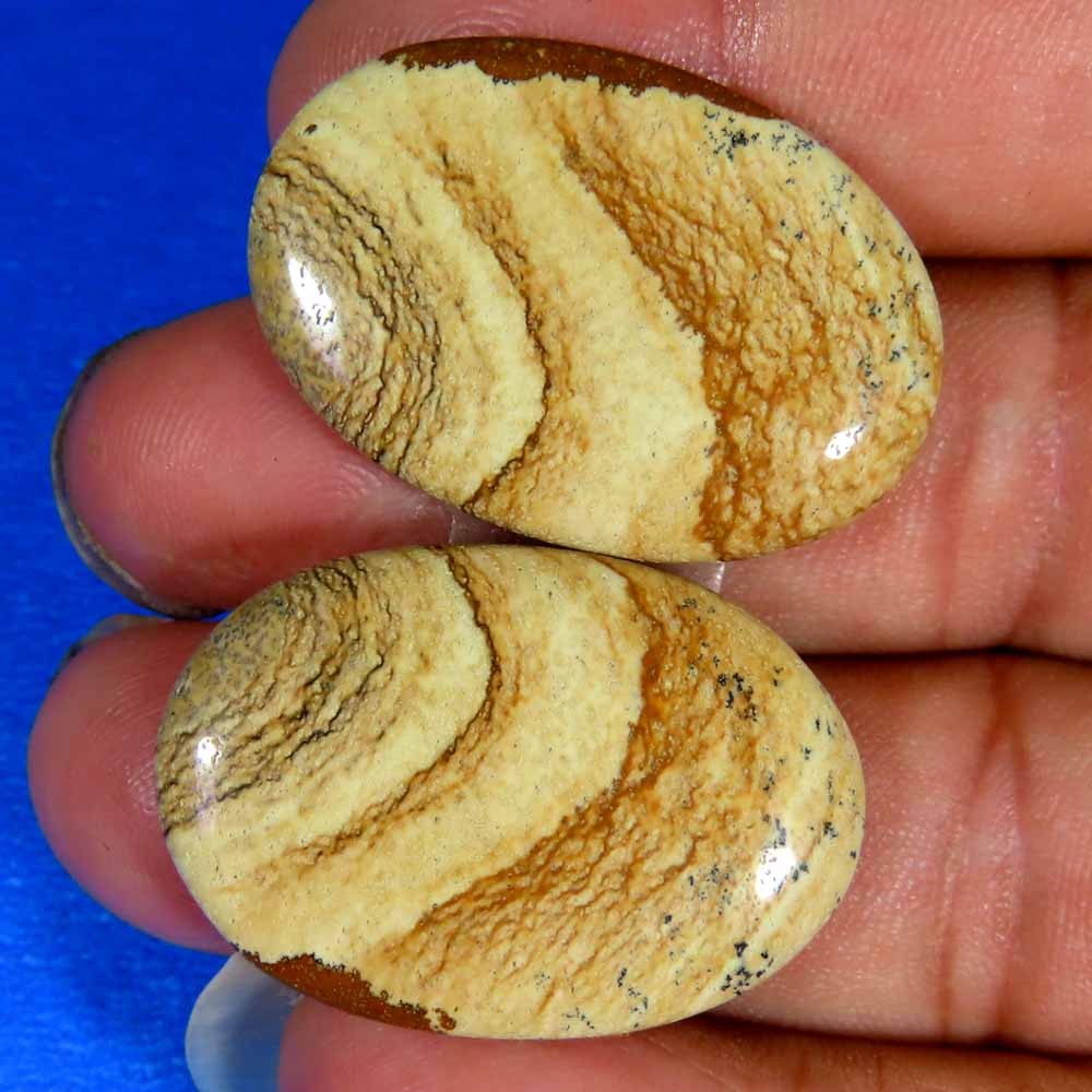 51.60Cts 100% NATURAL RARE DESIGNER PICTURE JASPER MATCHED PAIR LOOSE GEMSTSONES