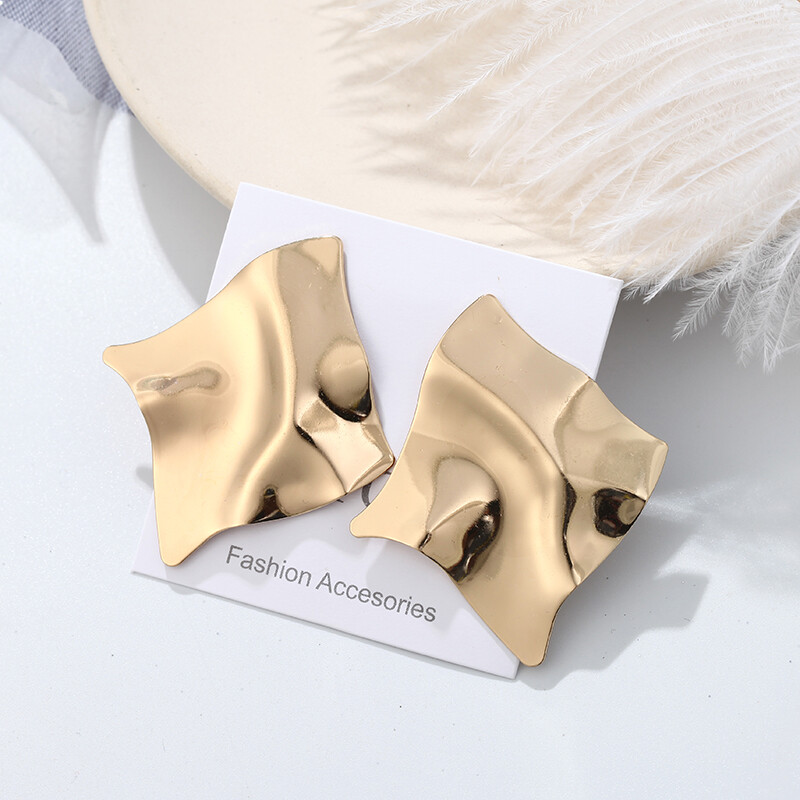 European and American Personality Trend Earrings Metal Texture Folds Exaggerated
