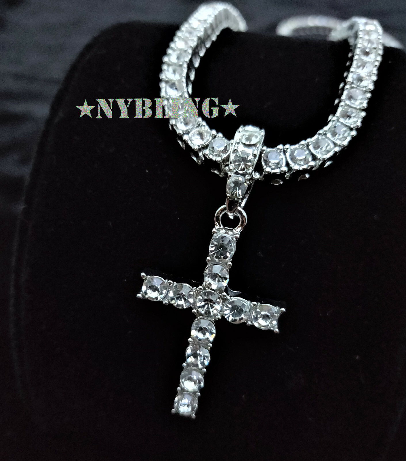 14k Gold Plated 5MM Tennis Chain with Cross Pendant ICED Choker CZ Necklace