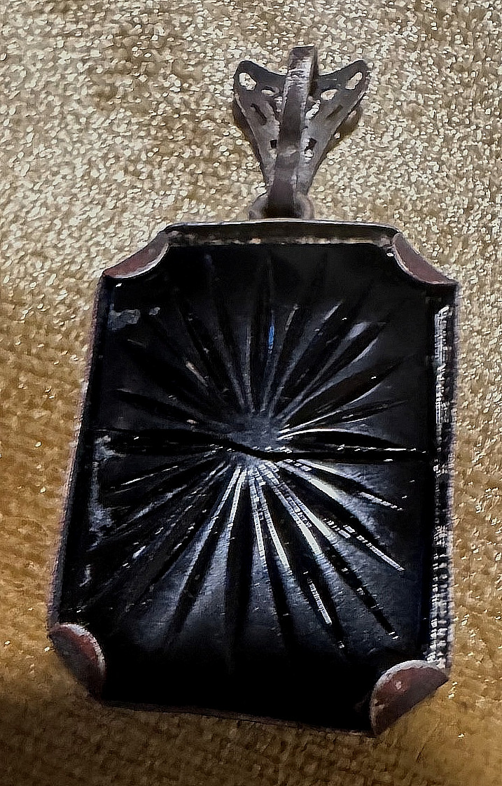 Antique Ornate Border with Black Onyx Mourning Pendant Etched Cross & Star Prism