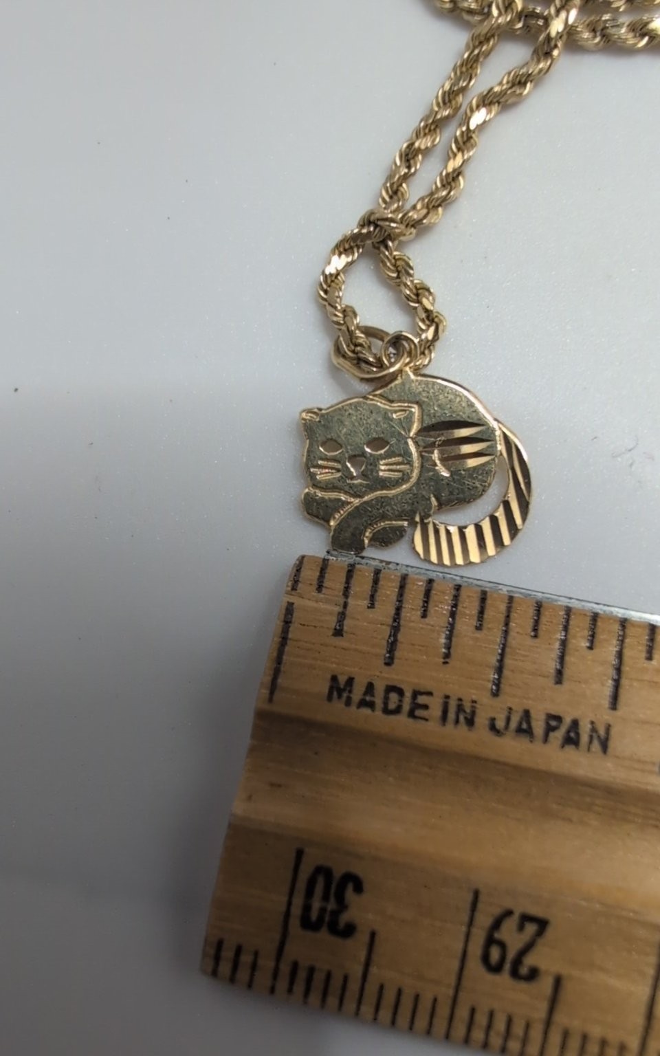 VTG 14k Cat Pendant | 10K Yellow Gold Rope Chain Necklace 18 Inch 3.17 total g