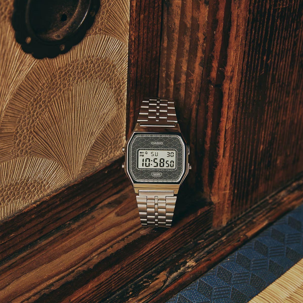 Casio Vintage Seigaiha Pattern Japan Made Grey Limited Edition Watch A159WEVJ-7