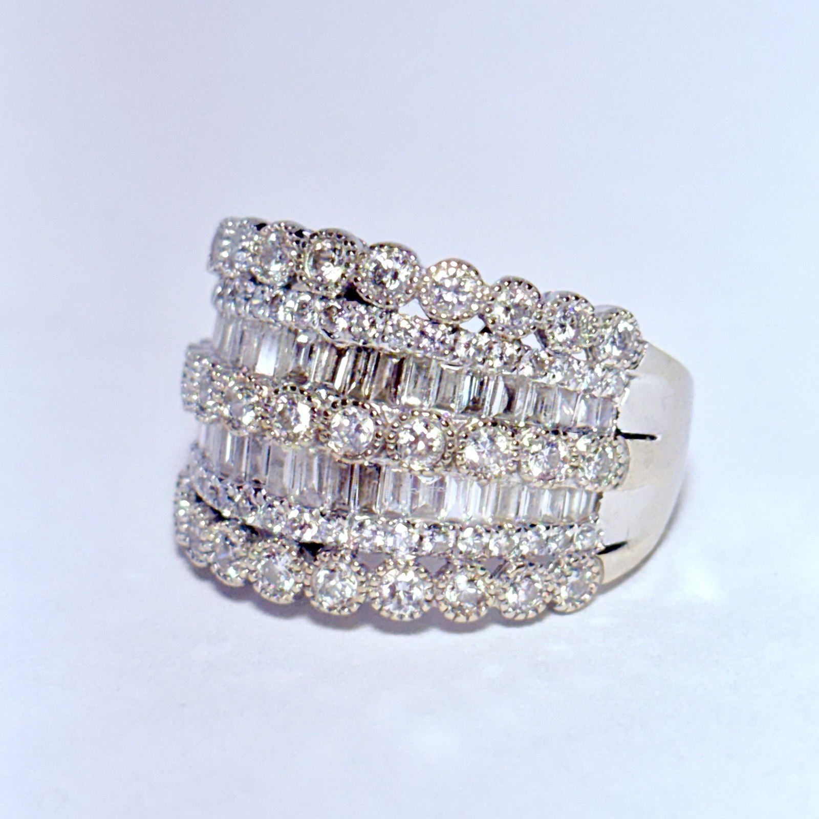 EFFY 14K White Gold Multi Row 0.76ctw Diamond Size 7.25 Band Ring 6.5g