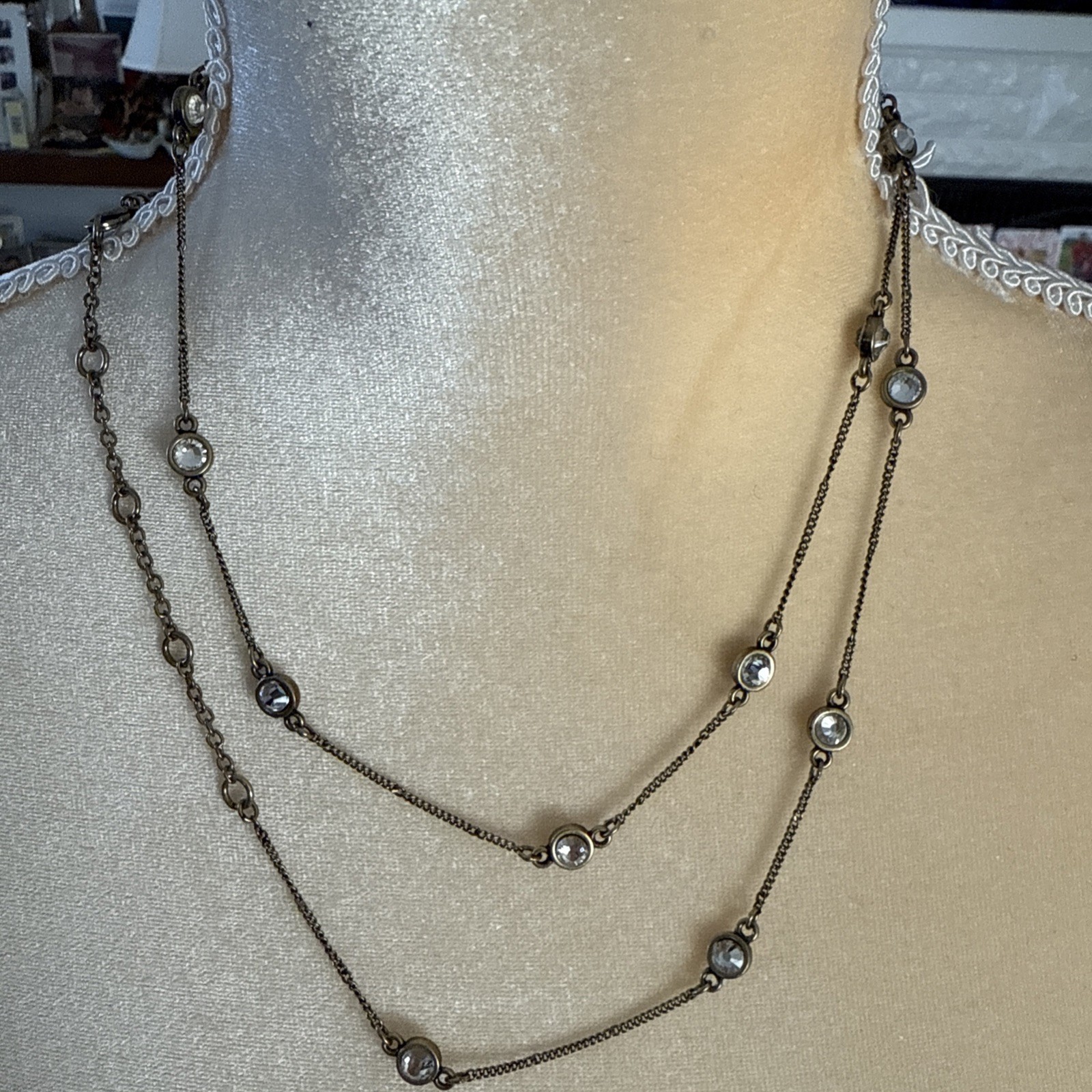Jewel Kade JK Thirty-One Women’s Necklace Bezeled Clear Crystal Station Chain