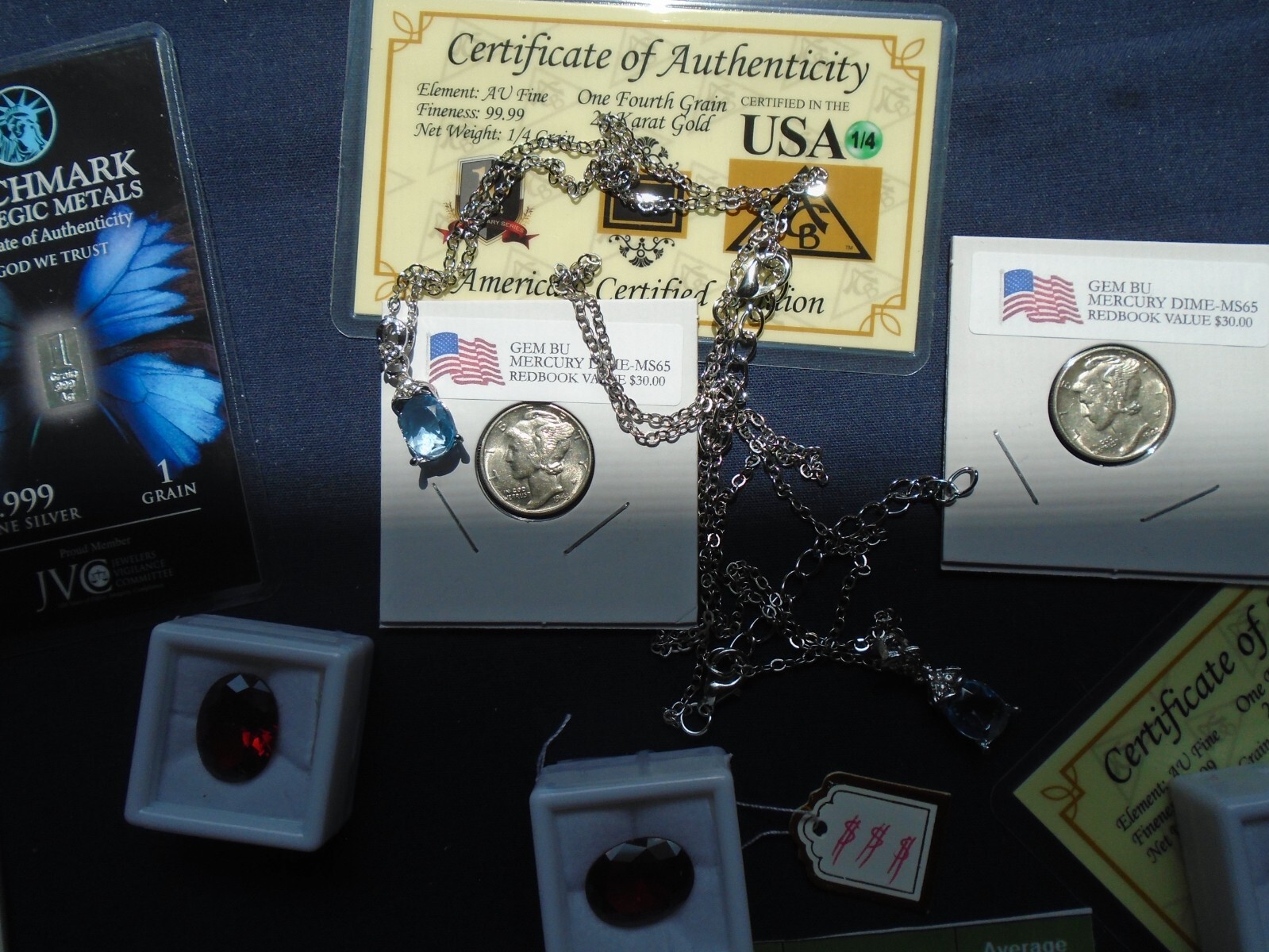 ☆ 5 PC.LOT- RUBY-GEM BU SILVER COIN-SILVER-GOLD-SAPPHIRE NECKLACE SALE-INVEST ☆