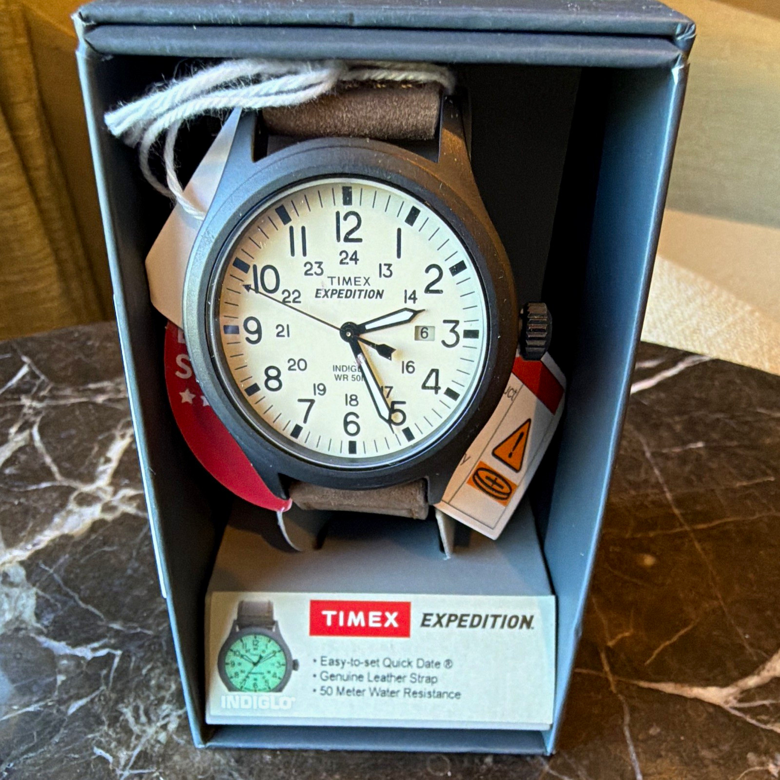 Timex Expedition Men’s 40mm Quartz Watch White Dial Brown Leather Date 50m Box