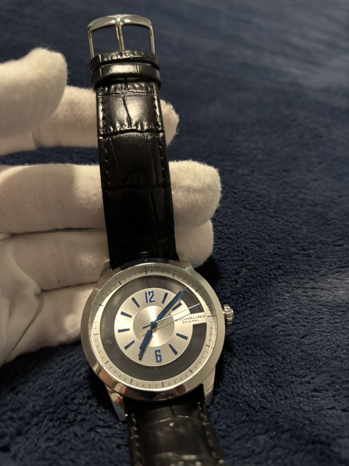 Stuhrling Original Mens Watch Winchester Blue Semi-Transparent Dial Model 946.01