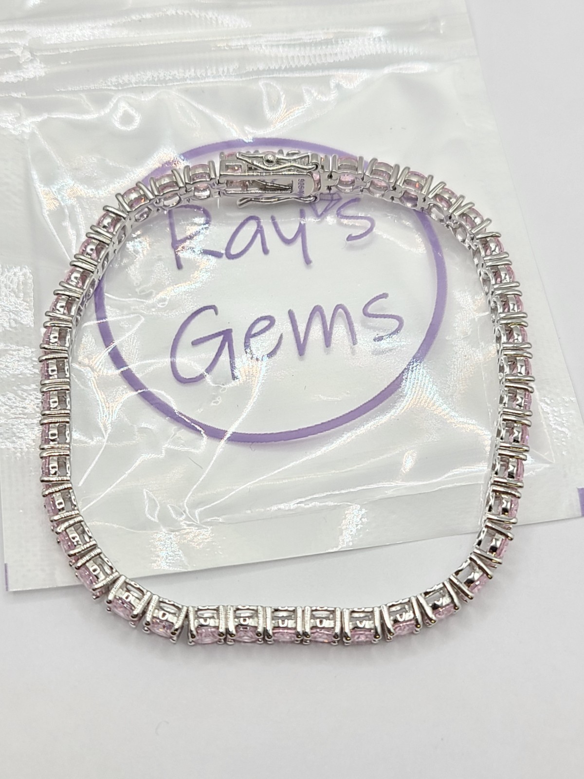 Ray’s Gems 4MM Pink Moissanite Round Brilliant Cut Tennis Chain 7.5″ Bracelet