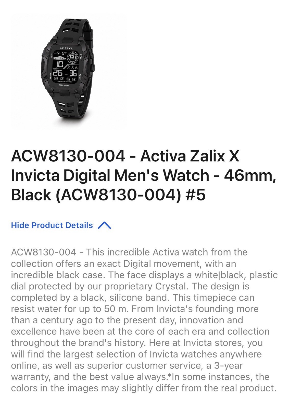 Activa Men’s Sport Digital Quartz Watch Black Rubber Strap 30m WR Box Manual