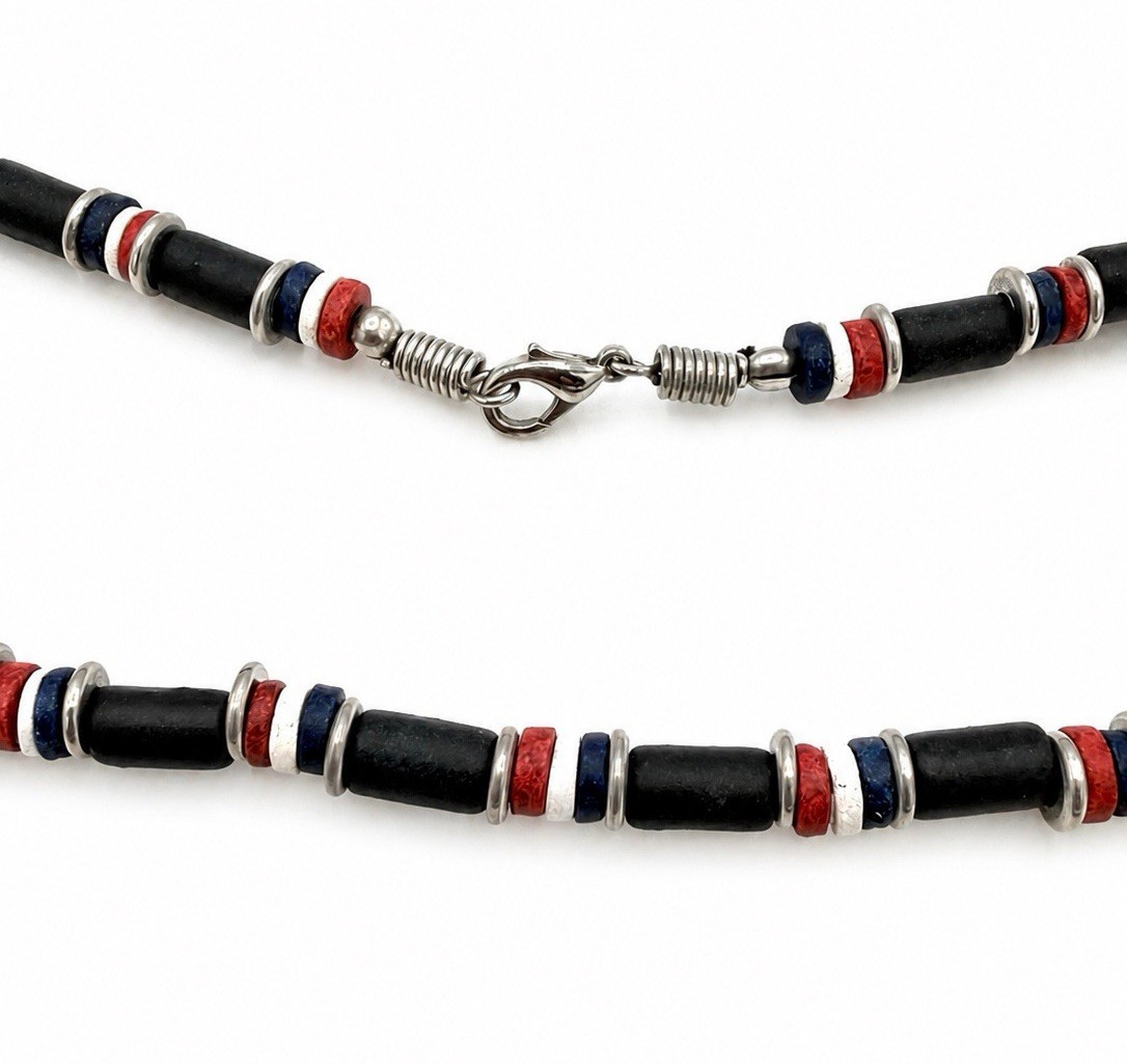 Lot of 2 Y2K Surfer Skater Beaded Necklaces Camo Black Red White Blue