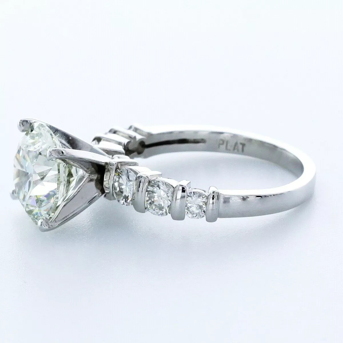 Solid Platinum Side Stone Engagement Ring 4.90 CT Round Lab-Grown Diamond H VS2