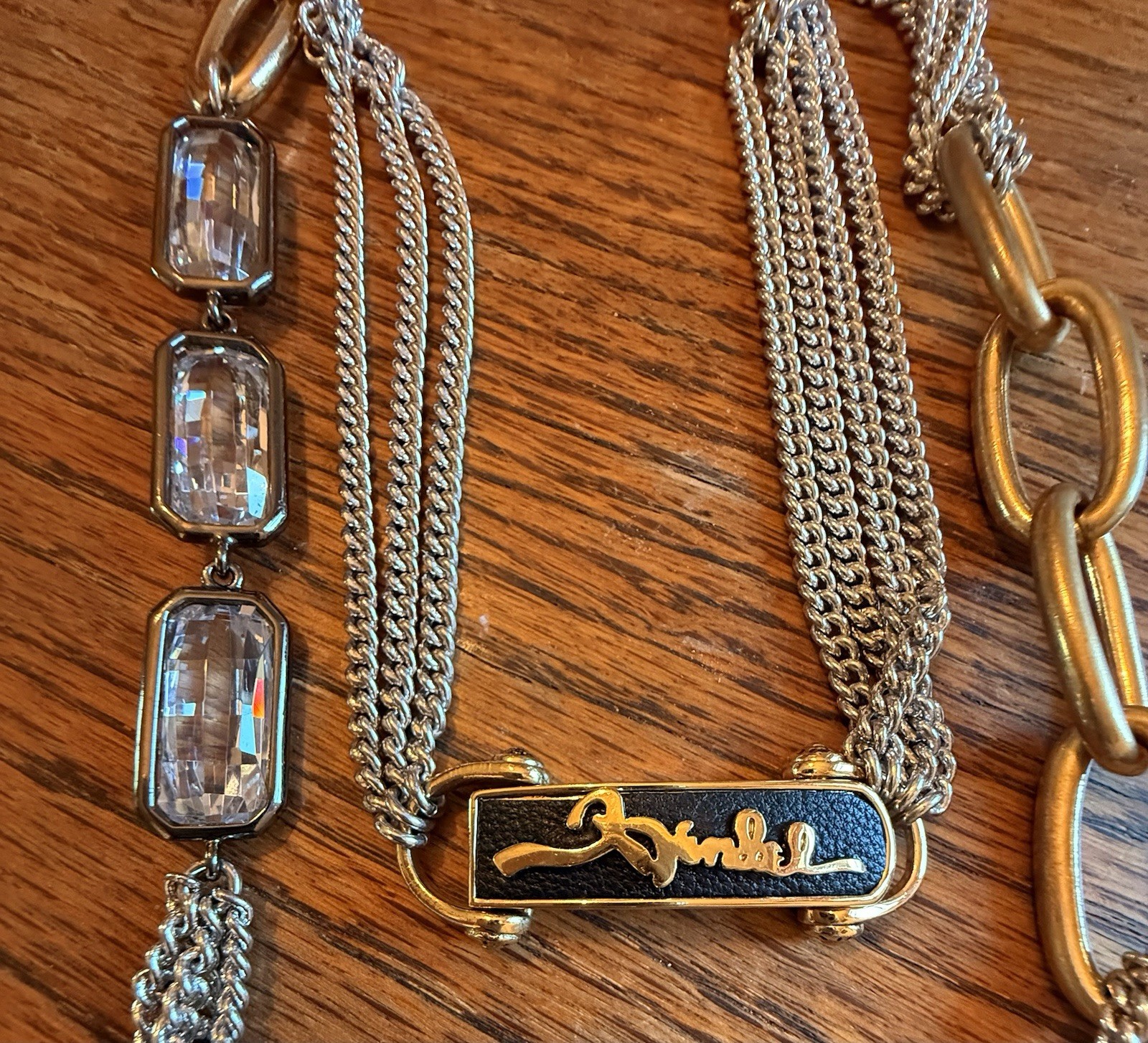 Henri Bendel Multi Strand Necklace Mixed Metals Rhinestones