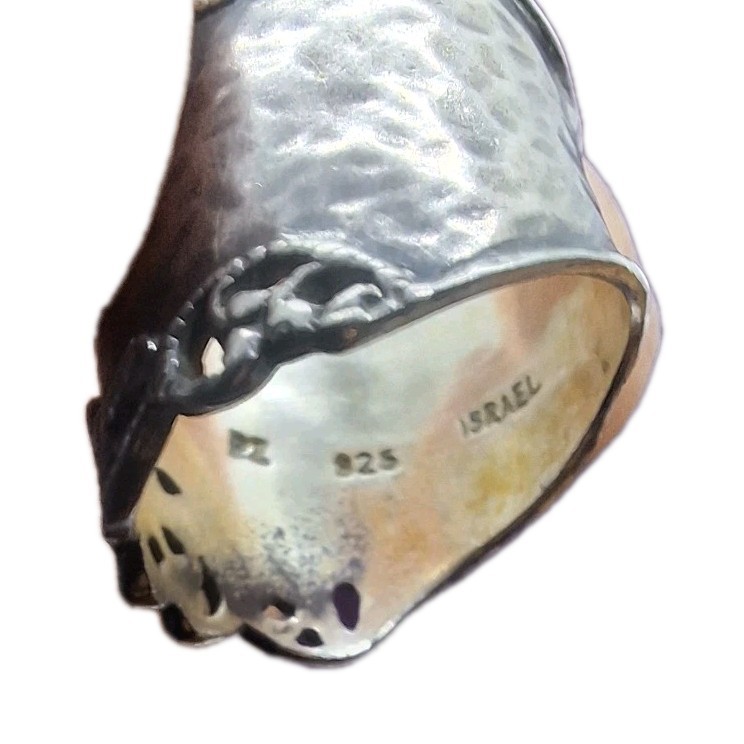 PAZ Creations Sterling Silver Wide Cigar Band Ring Hammered Filigree Israel…