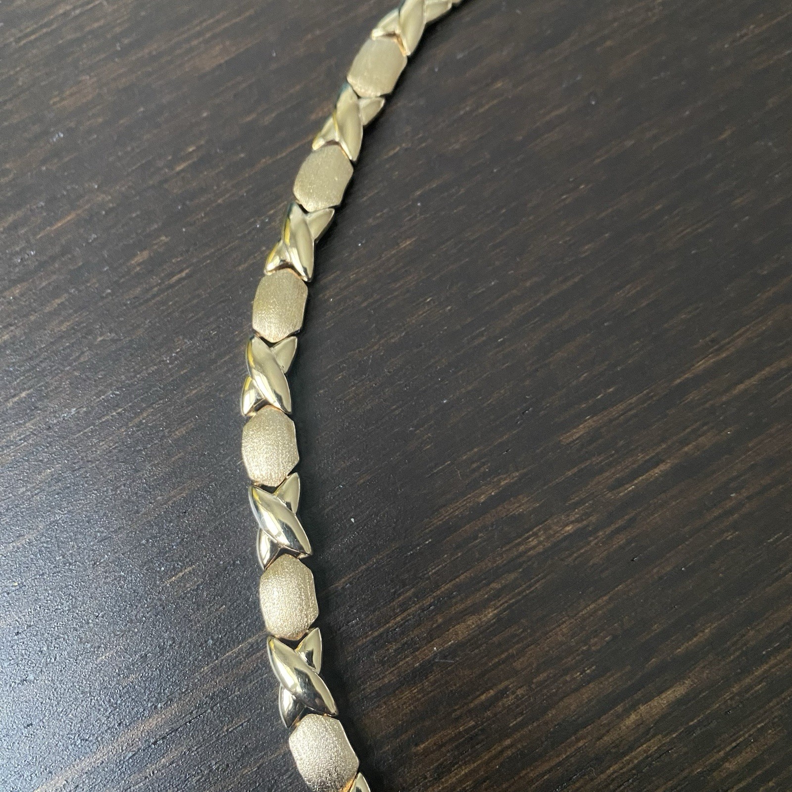Vintage FAS 925 Starling Silver Vermeil XO Pattern Necklace Approx 18”L & 29g