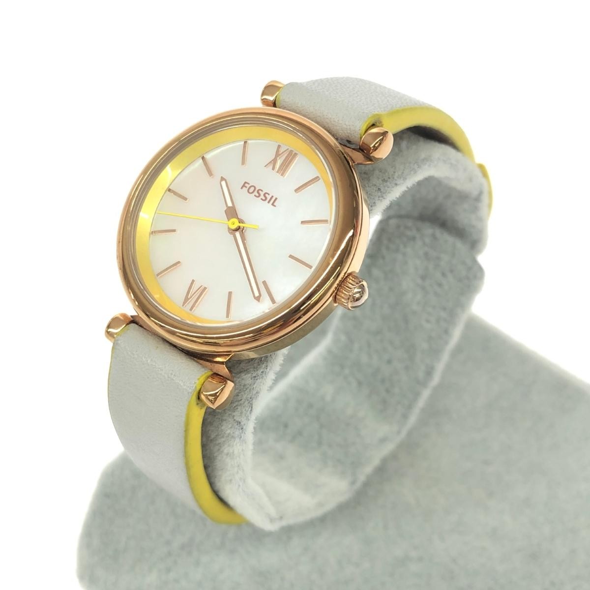 Fossil Watch Quartz SS Leather ES4834 Gold Color Gray Ladies Used