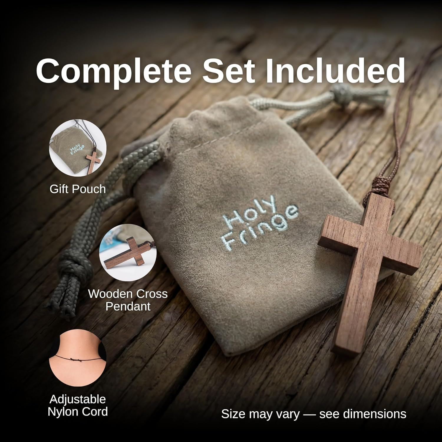 Natural Walnut Wood Cross Necklace for Men & Women – Small Wood Cross Pendant Ne