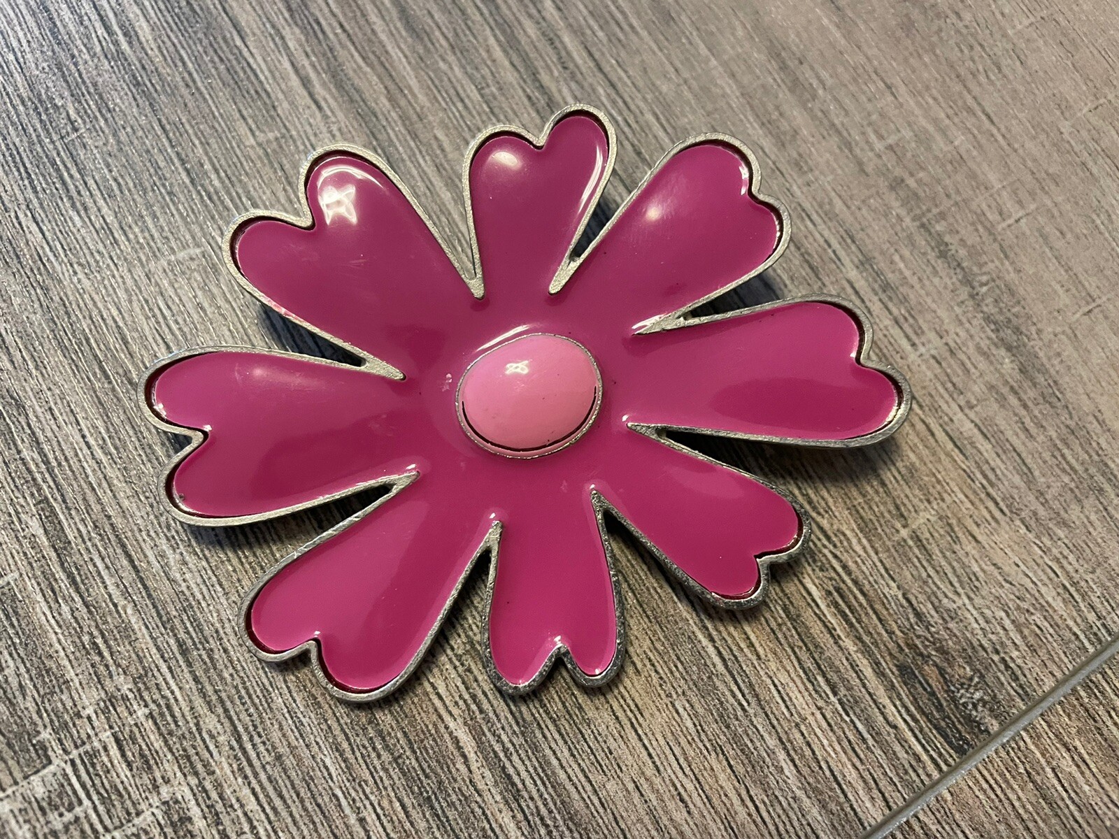 Vintage Cosmos Pink Enamel Flower Brooch Silver Tone 2.4”