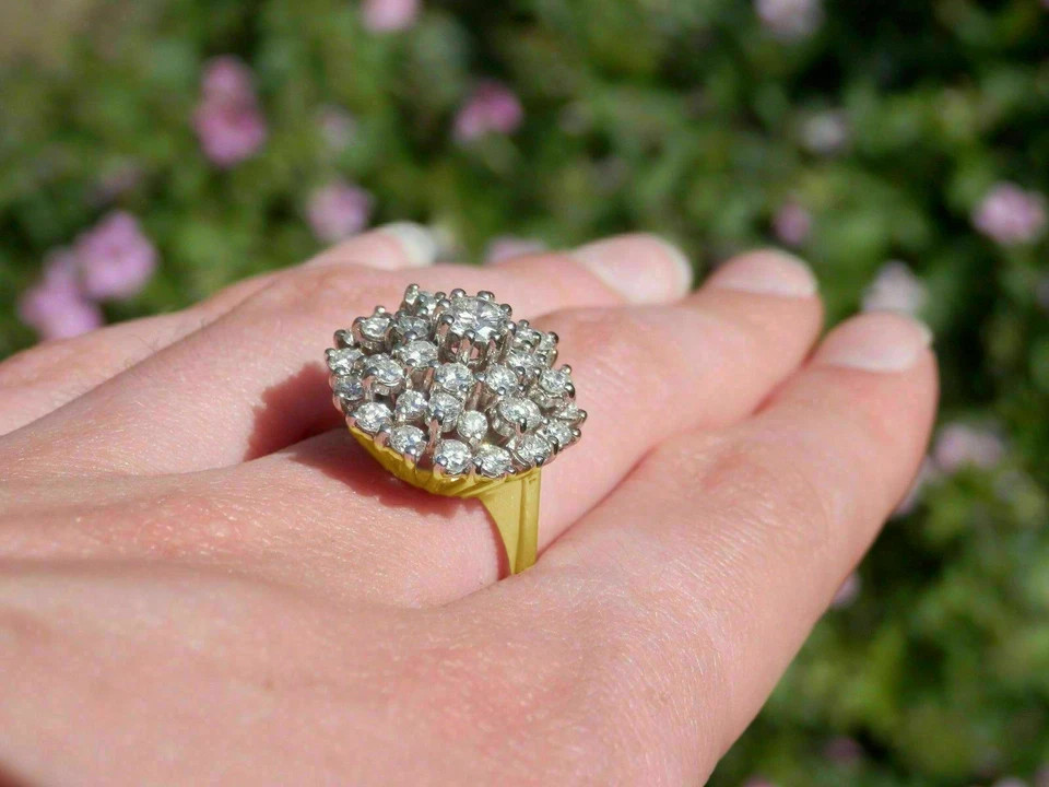 1.7Ct Lab-Created Diamond Cluster Engagement Wedding Ring 14k Yellow Gold Finish