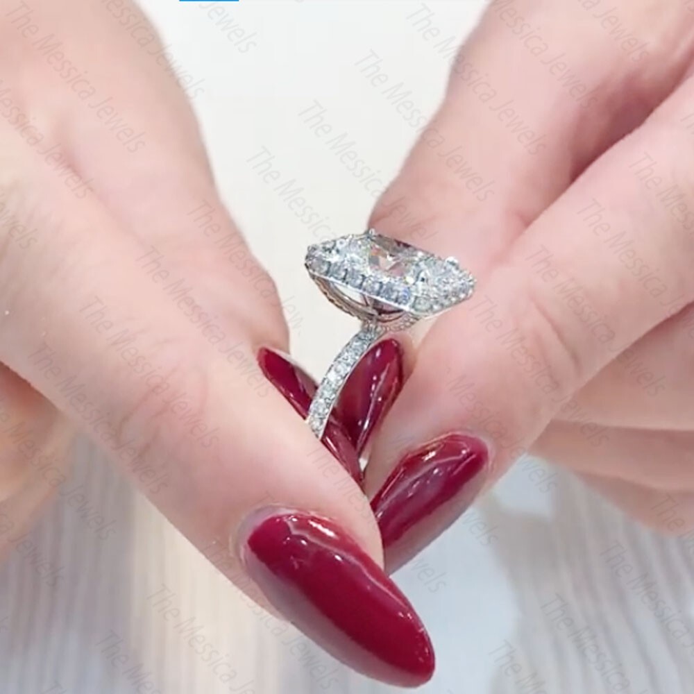 2.52TCW Radiant Moissanite Halo Classic Engagement Ring In 14K White Gold Plated