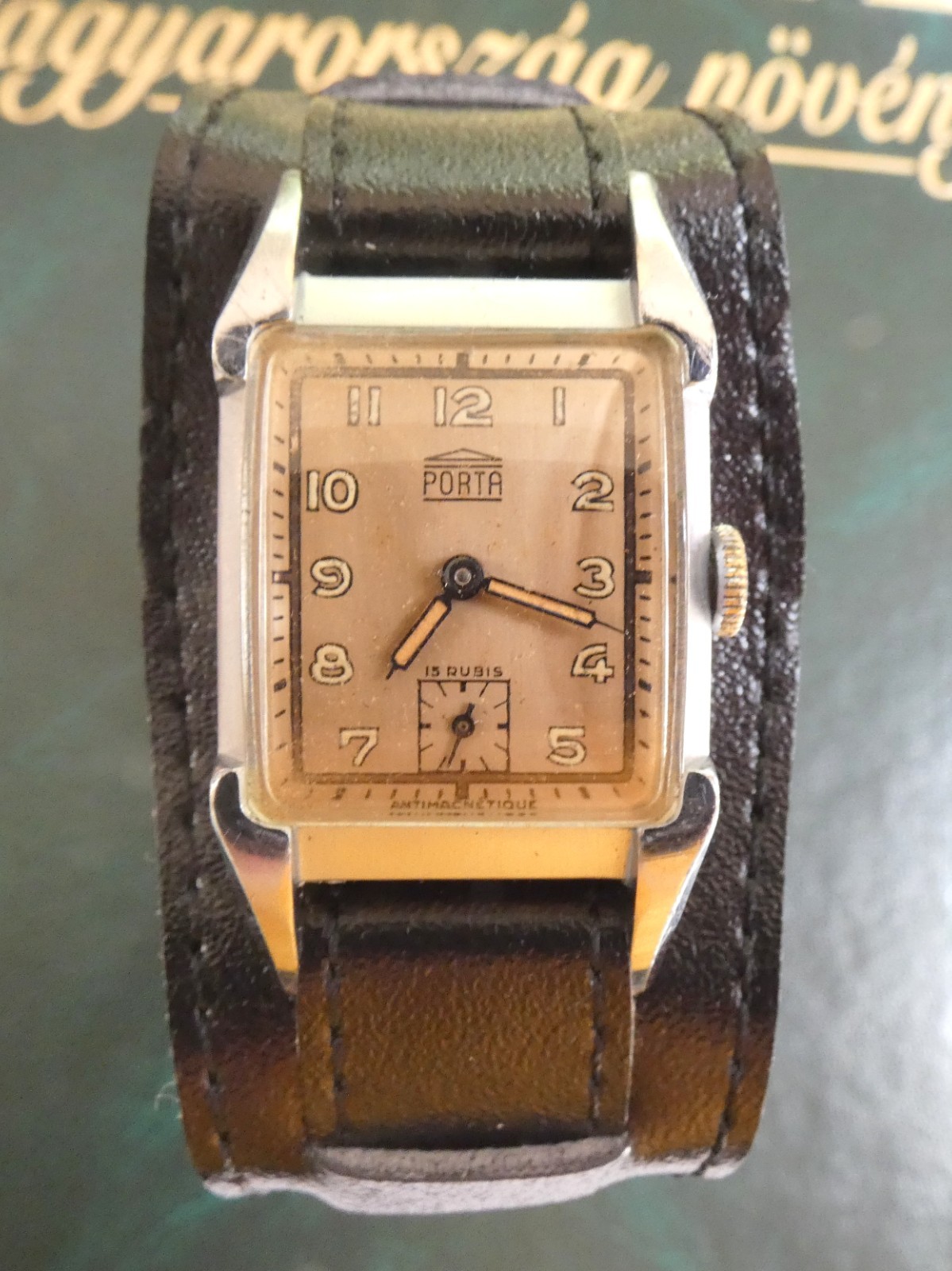 Vintage Art Deco PORTA 1930s German Tank Watch PUW 15 Rubis Tested Works Great