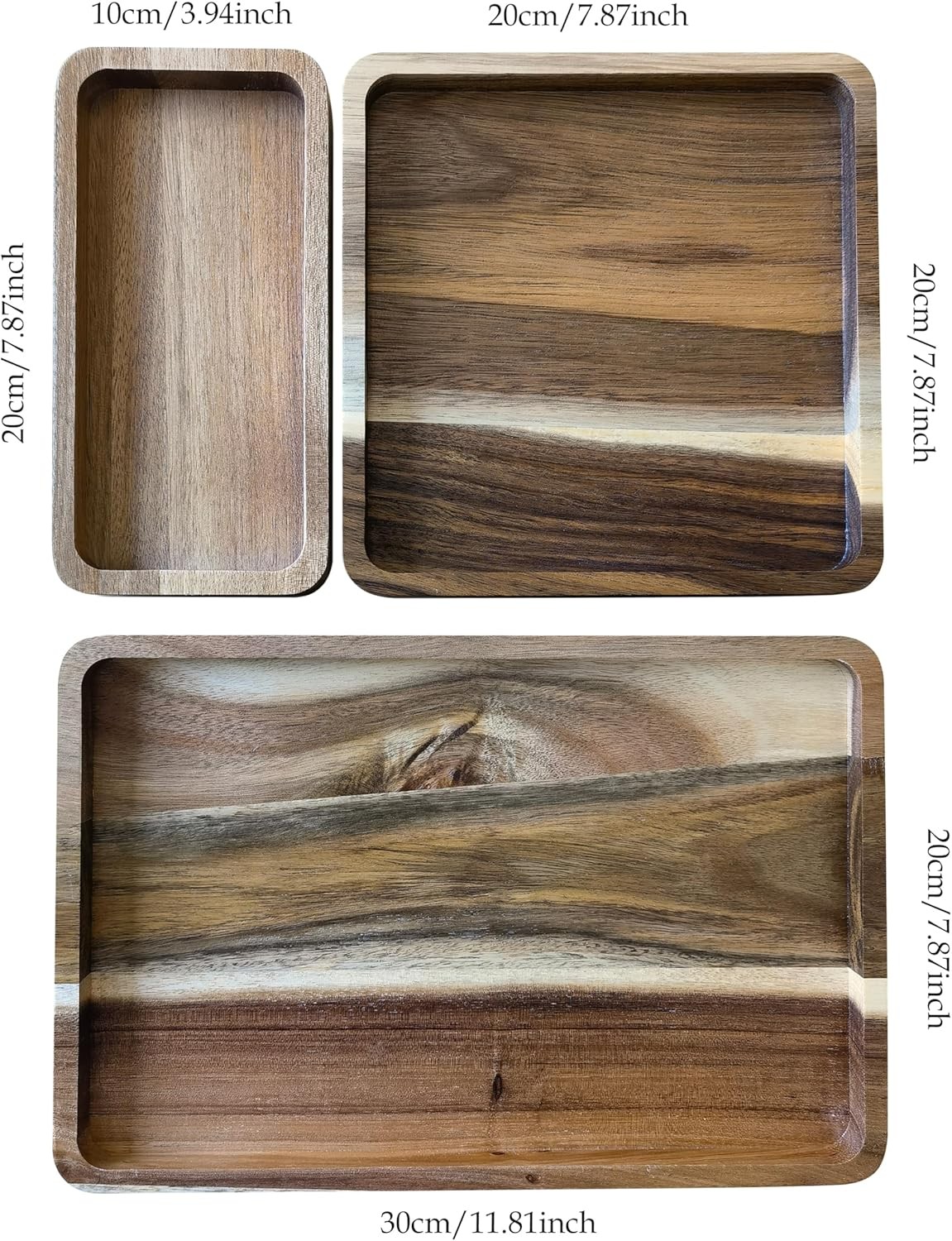 Acacia Wooden Valet Tray for Men,Natural Wood Grain EDC Tray Set Catch All for K