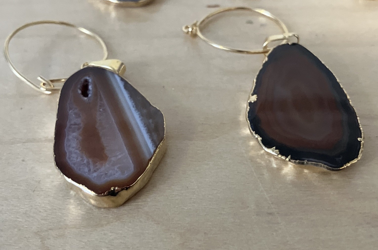 Lot of 6 Authentic Brazilian Jewelry- Geode Slice Earrings – Gold Edged