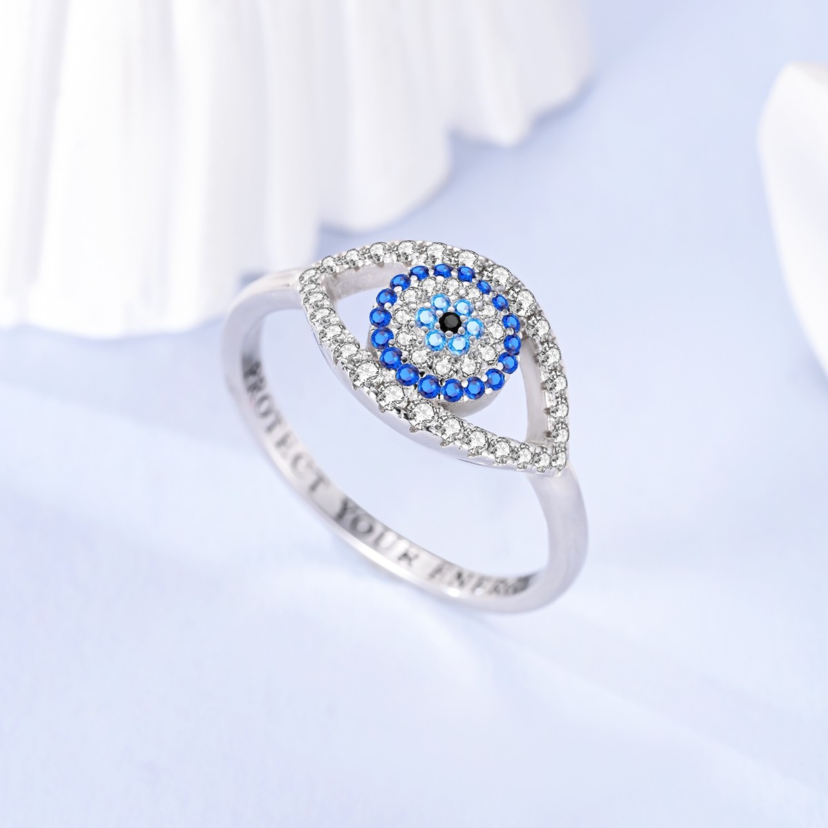 LAZA Original 925 Sterling Silver Finger Ring Blue Devil’s Eye for Women Jewelry