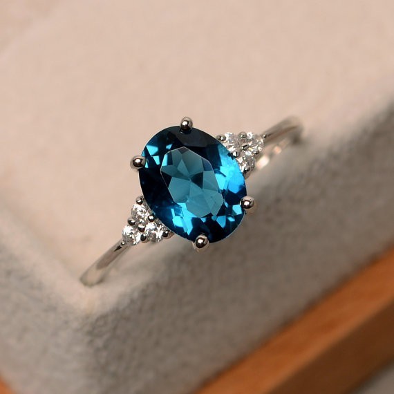 2.15 Ct Oval Cut Natural Topaz Diamond Wedding Ring 14K White Gold Size 7