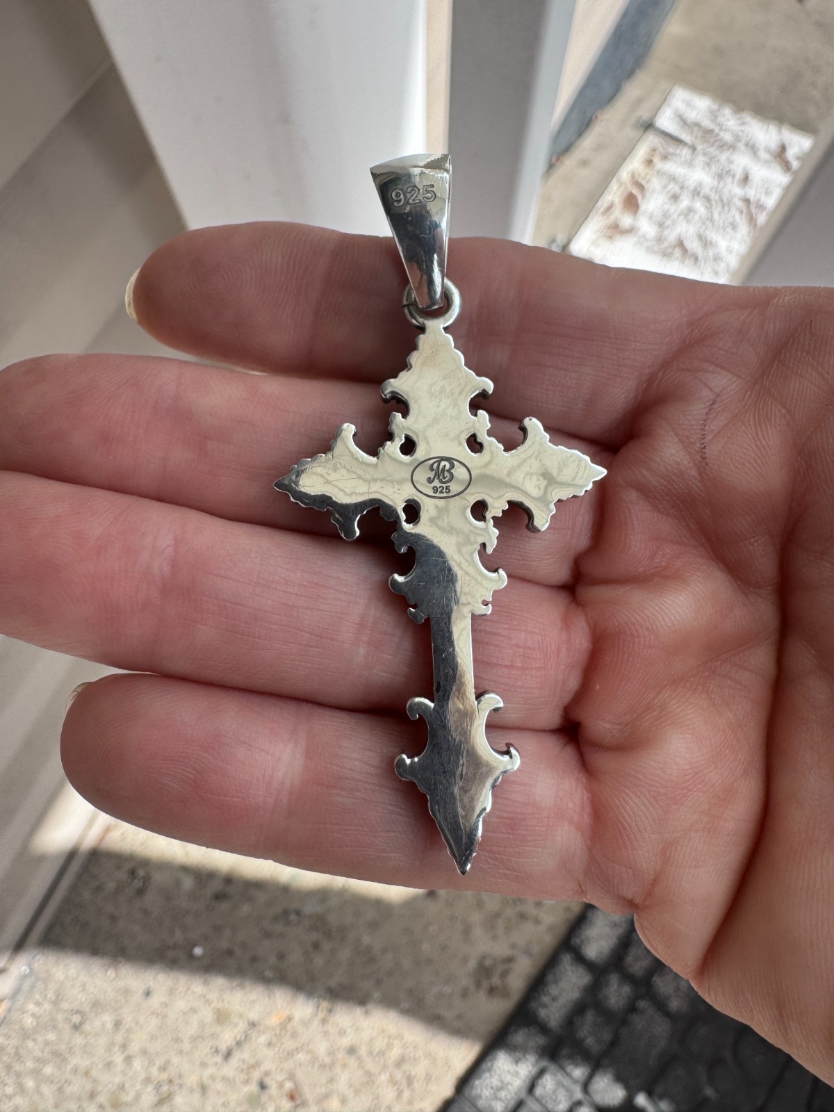 Oxidized Gothic Cross Charm Pendant 2.5″ Polished Solid Sterling Silver .925