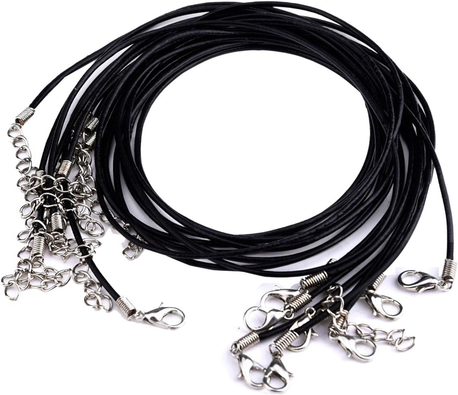 10 Black Leather Necklace Cords 2.0mm with Lobster Clasp – 10 Pieces