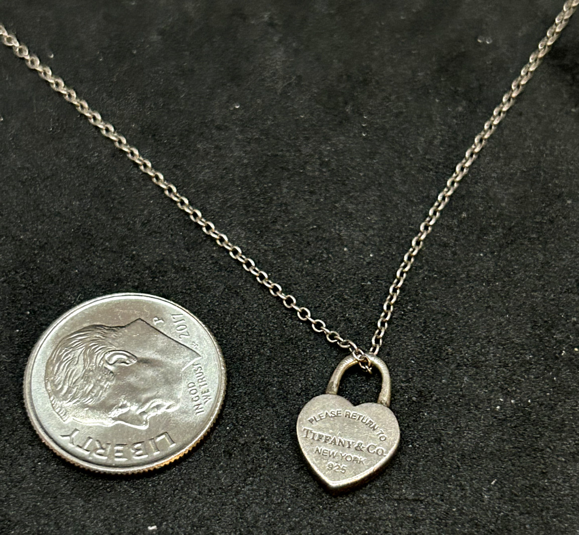 Tiffany & Co 925 Sterling 13.4mm Heart Pendant 1mm Chain Necklace – 2.54g