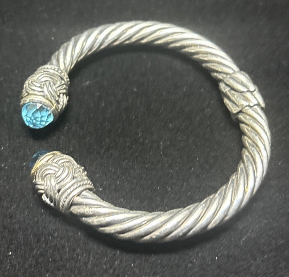 Effy 18K Yellow Gold Sterling Silver Blue Topaz Hinge Bangle Bracelet