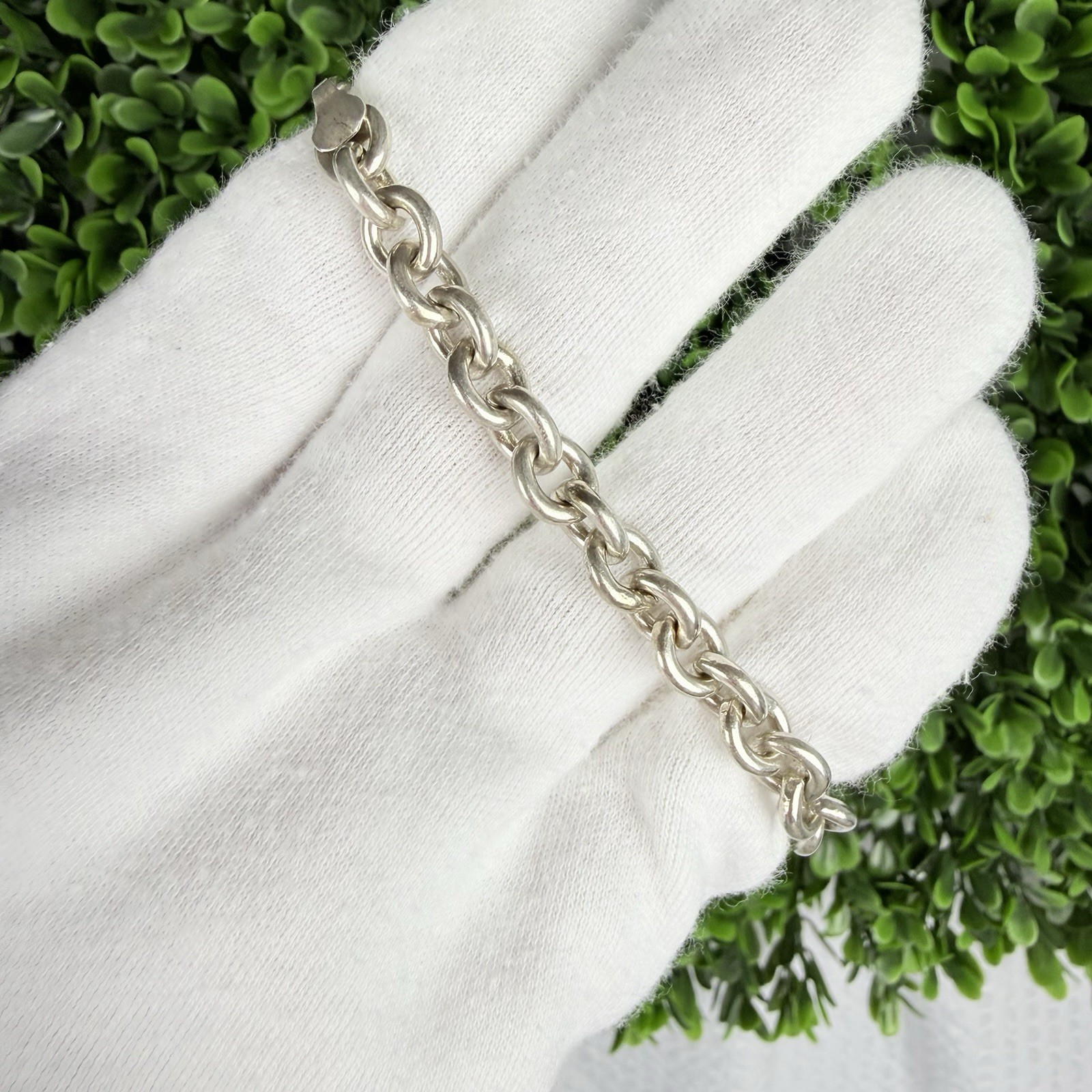Sterling Silver 925 Chunky 7+mm Rolo Link Chain Bracelet Signed 24+g