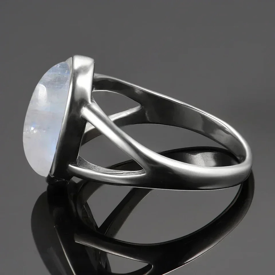 Moonstone Ring Sterling Silver Oval Tension Mount Vintage Wedding Women Jewelry