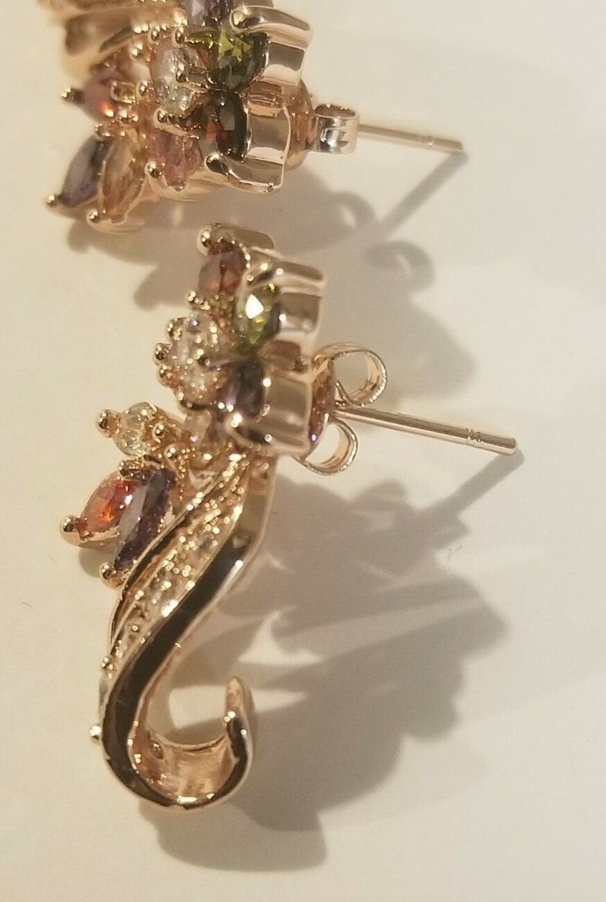 Rose Gold Overlay Beautifully Lab Created Multicolor Stone Earrings