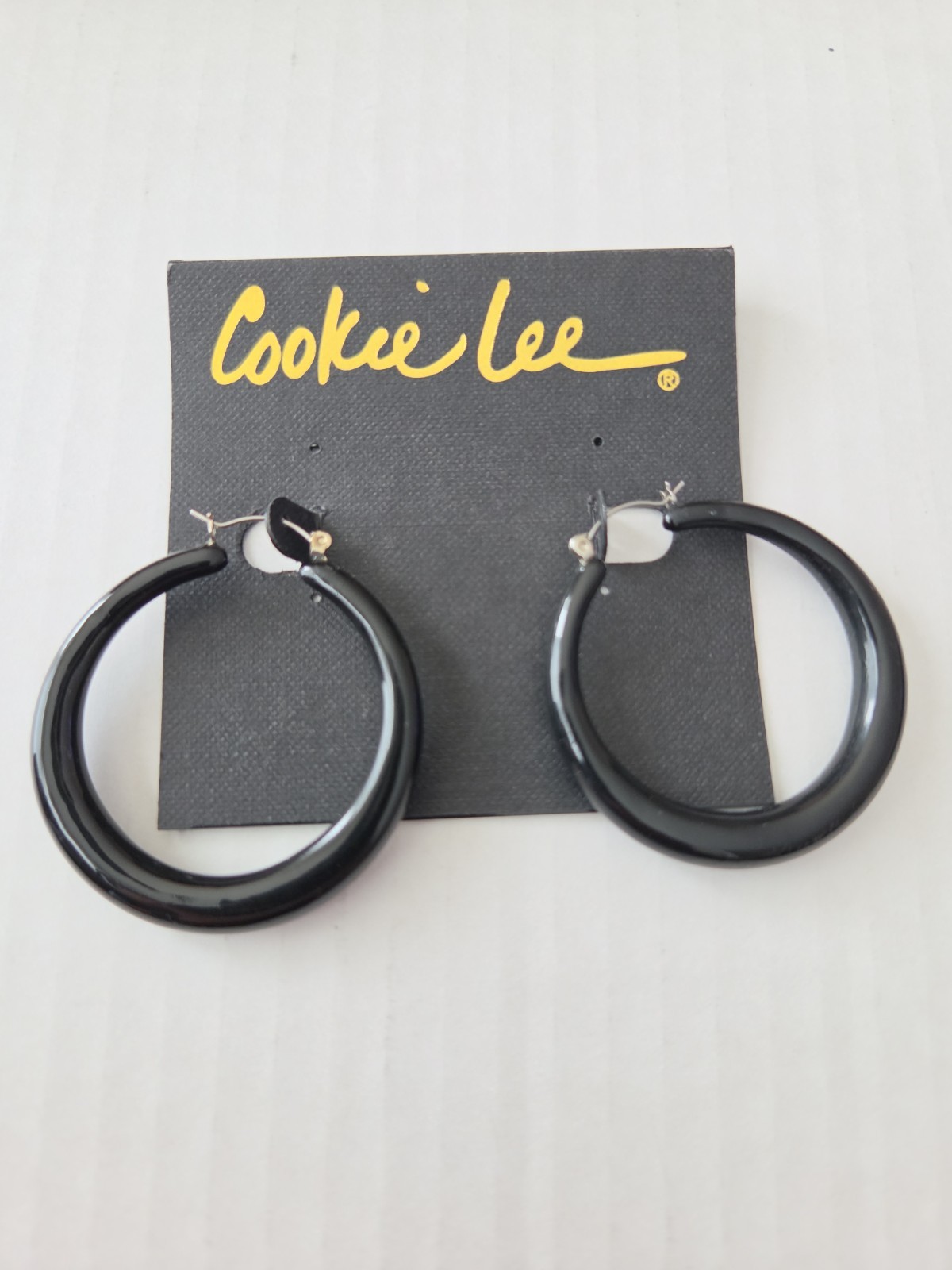 Vintage Cookie Lee Chunky Black Hoop Earrings Thick Retro Statement NWT