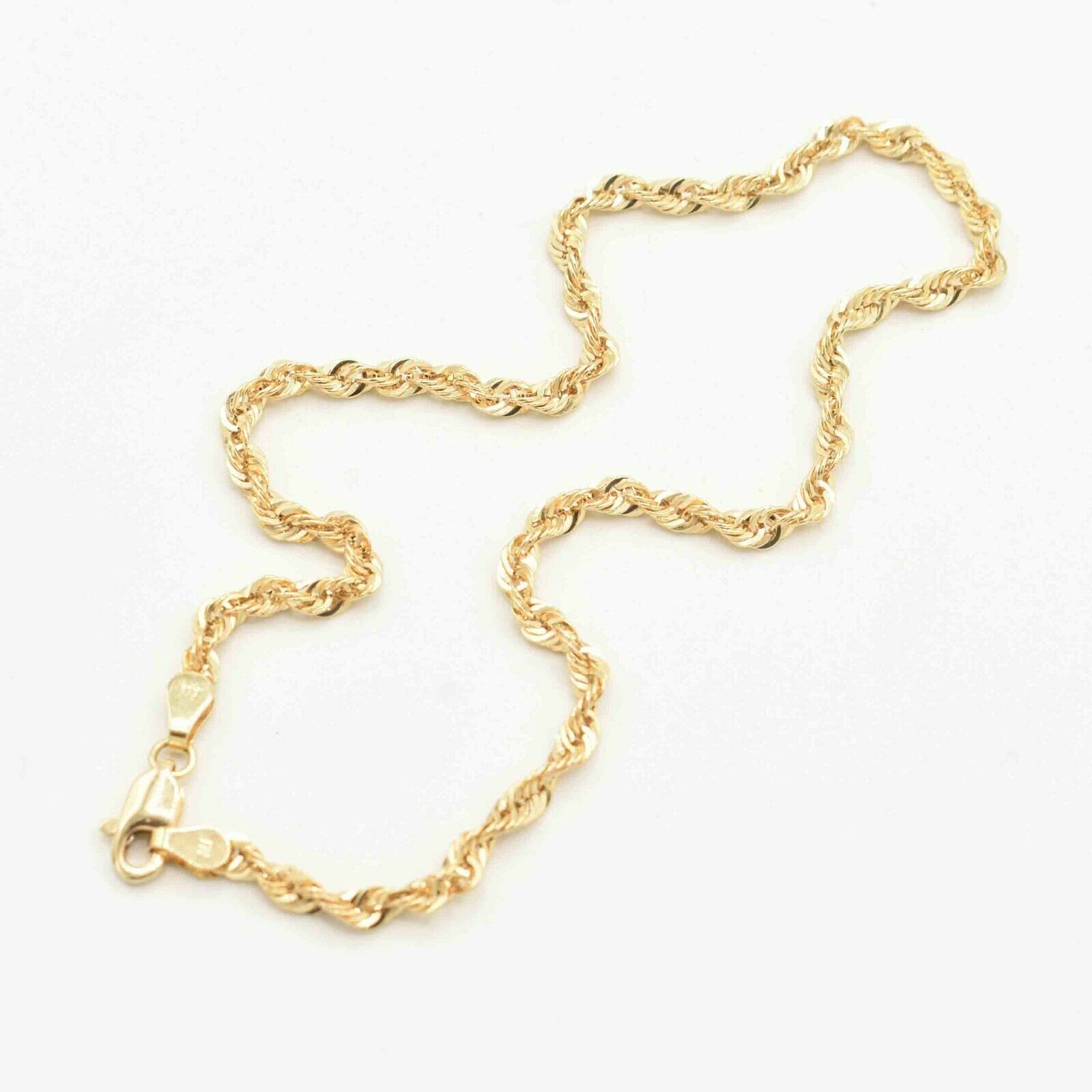 3mm Textured Rope Chain Anklet with Lobster Lock Real 10K Yellow Gold 9″