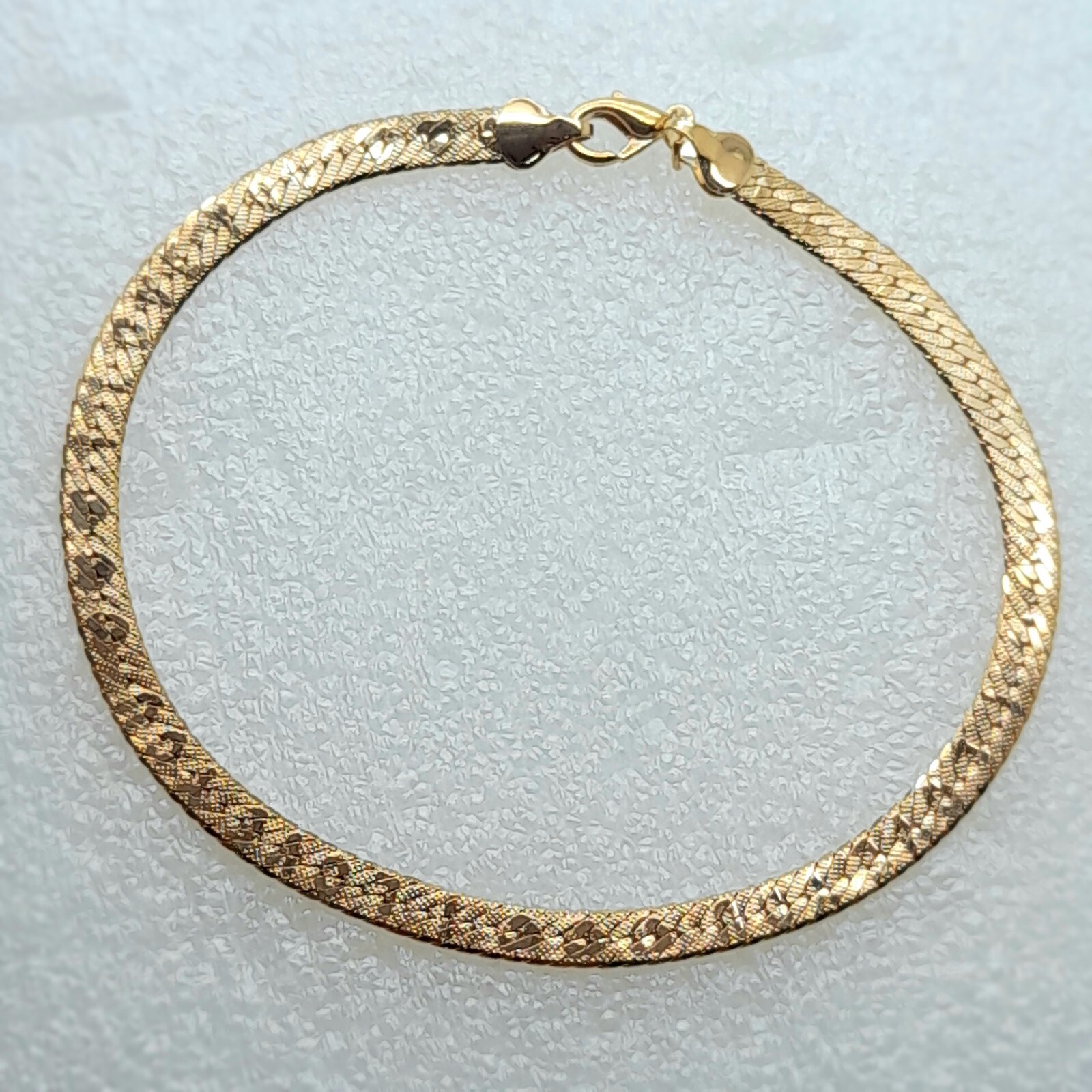 B001 GOLD PLATED UNISEX “I LOVE YOU” EMBOSSED FLEX HERRINGBONE BRACELET 9 INCH