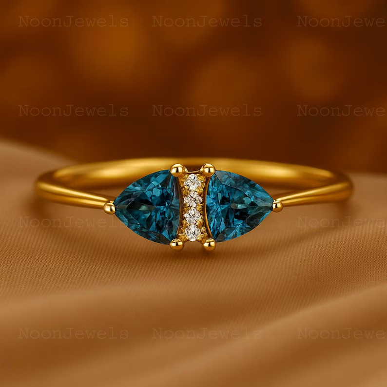 Lab Created Blue Topaz Ring, Base Metal: Brass Finish: Gold Plated, Gift