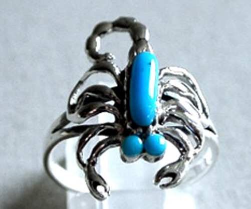 925 GENUINE SILVER 🦂 Turquoise Ring Scorpion, Size 56 (18)